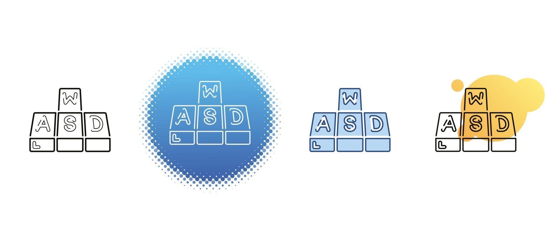 il s'agit d'un ensemble d'icônes de contour et de couleur pour les boutons du clavier wasd vecteur