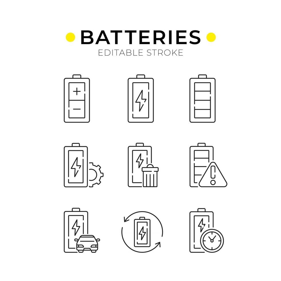 ensemble d'icônes linéaires de batteries vecteur