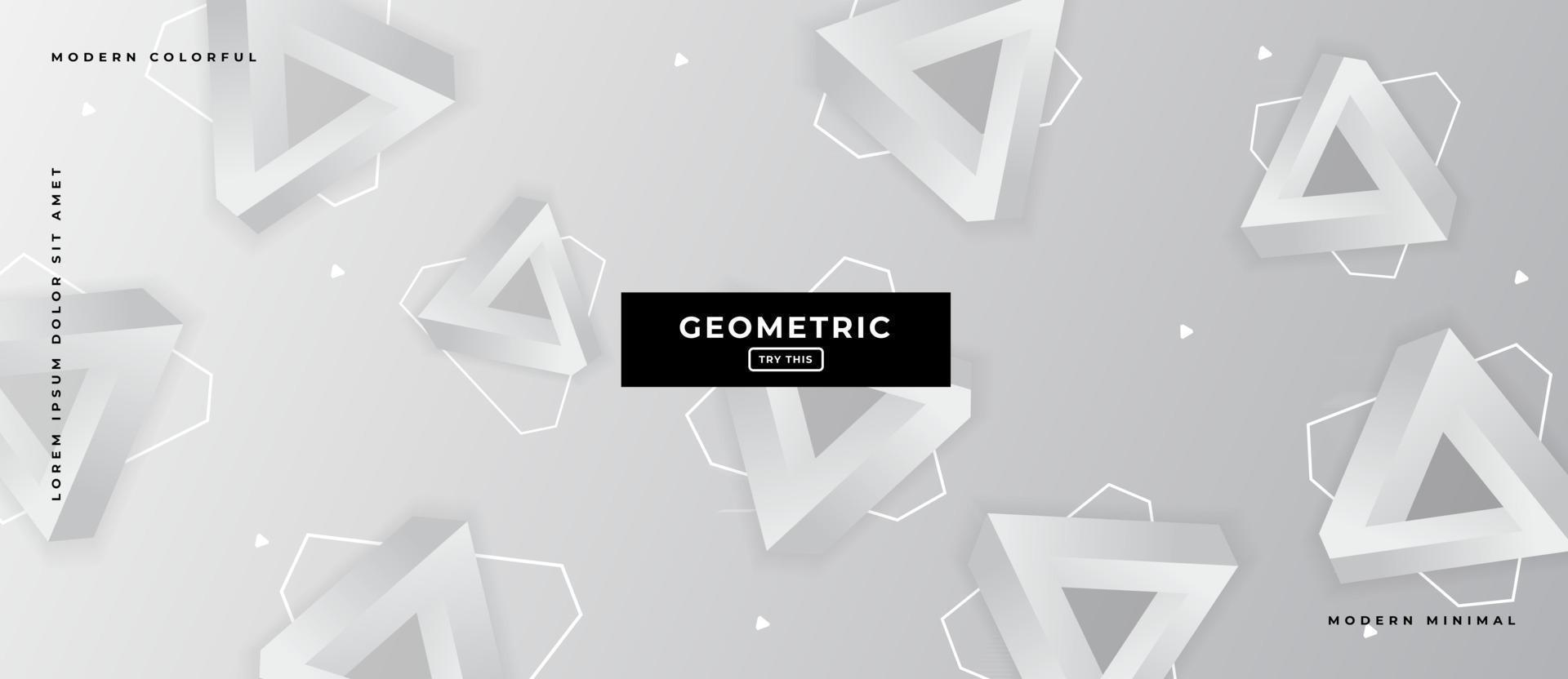 Formes triangulaires géométriques 3D se déplaçant avec un fond blanc et gris. vecteur