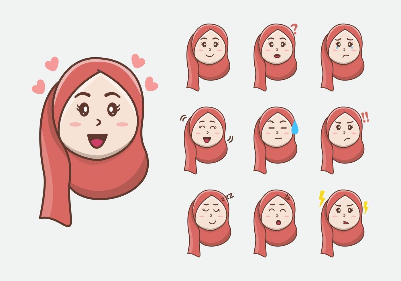 expression faciale mignonne de petites filles de hijab. expression du visage de petite fille. illustration vectorielle vecteur