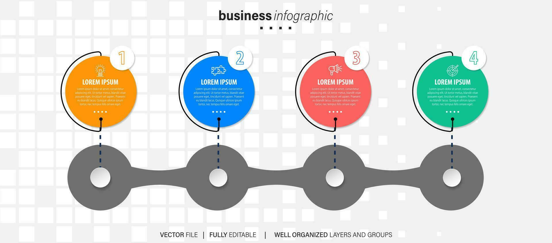 modèle d'infographie d'entreprise. étiquette de conception de ligne mince avec icône et 4 options, étapes ou processus. vecteur