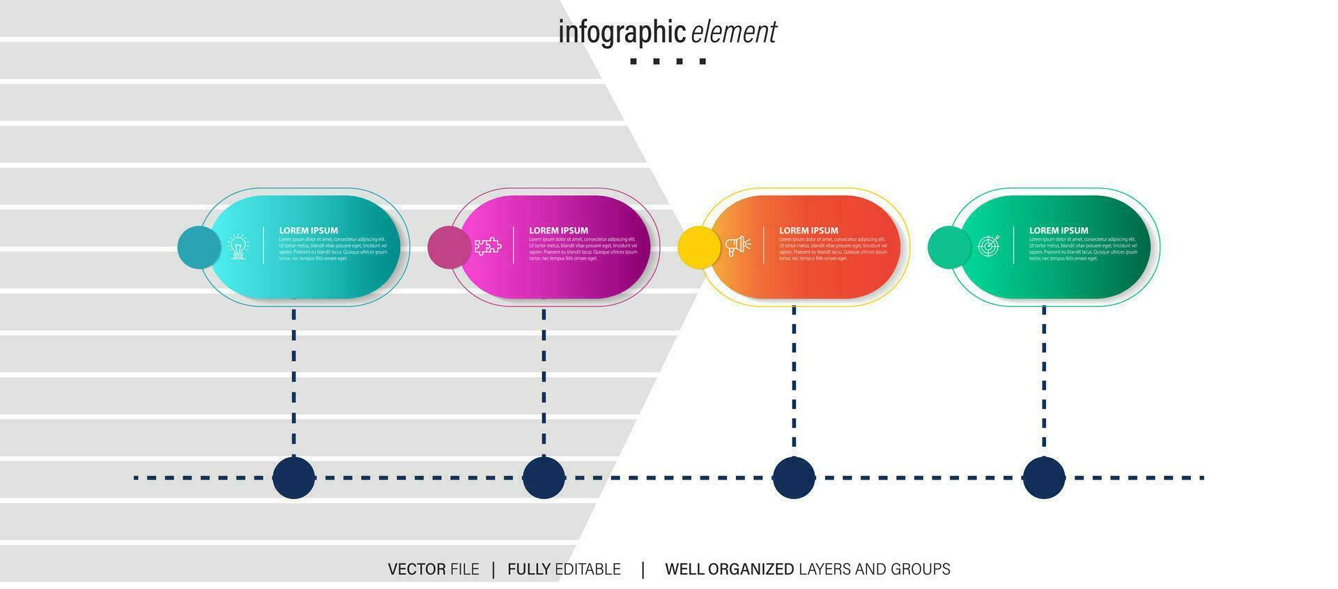 chronologie infographie avec infographie. moderne présentation modèle avec 4 spets pour affaires processus. site Internet modèle sur blanc Contexte pour concept moderne conception. horizontal mise en page. vecteur