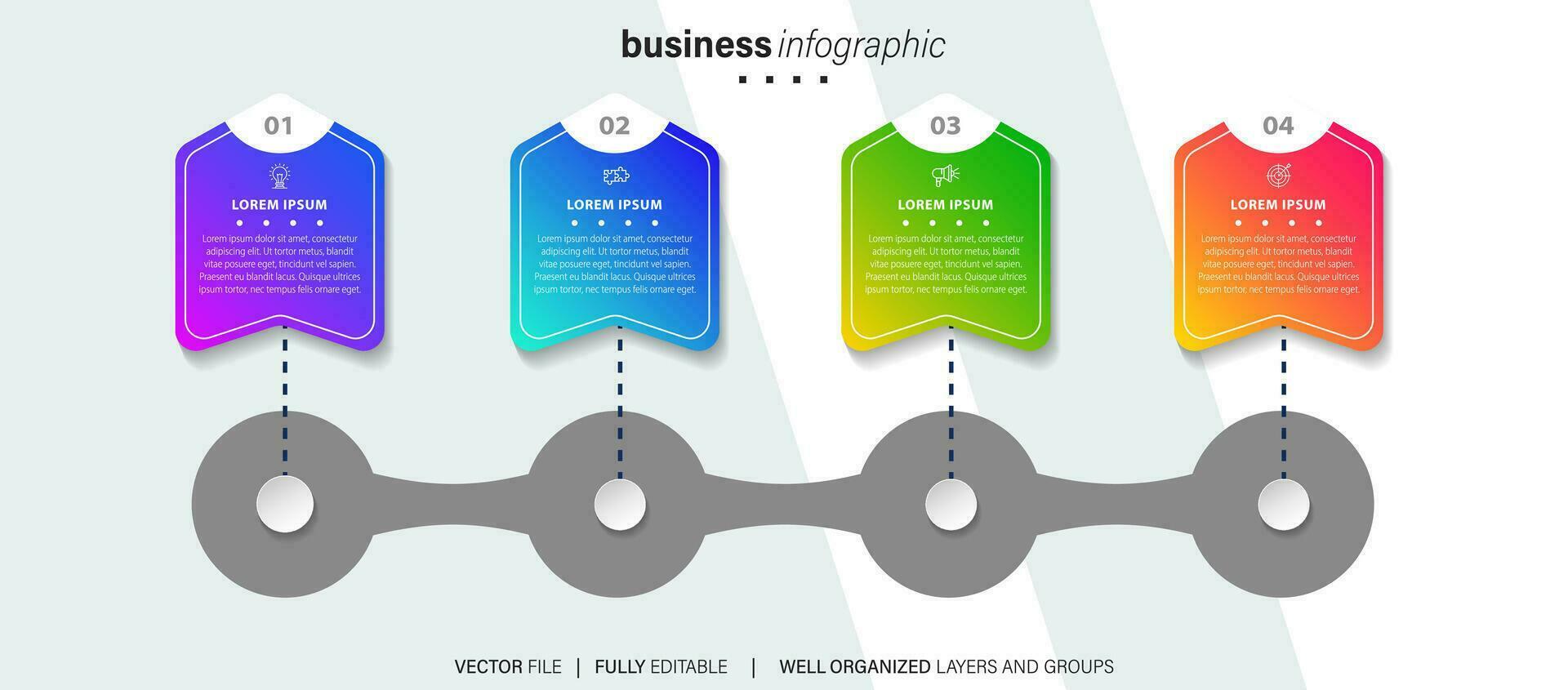 étapes de visualisation des données d'entreprise processus de chronologie conception de modèle infographique avec des icônes vecteur