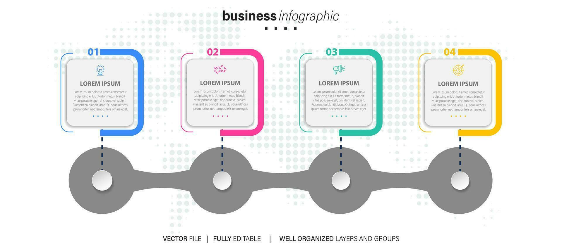 étapes de visualisation des données d'entreprise processus de chronologie conception de modèle infographique avec des icônes vecteur