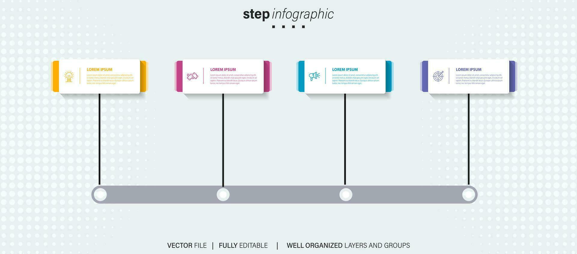 infographie conception modèle. chronologie concept avec 4 pas vecteur