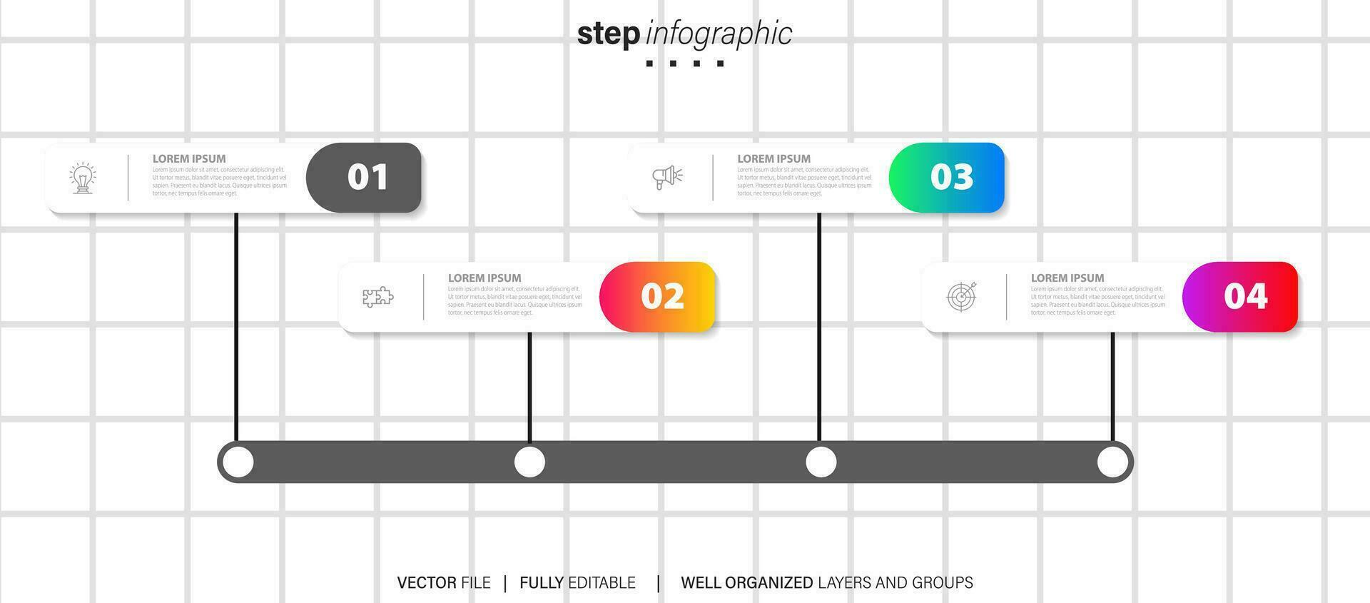 chronologie infographie mince ligne conception avec Icônes. modèle pour graphique, diagramme, présentations. affaires concept avec 4 options. vecteur illustration.