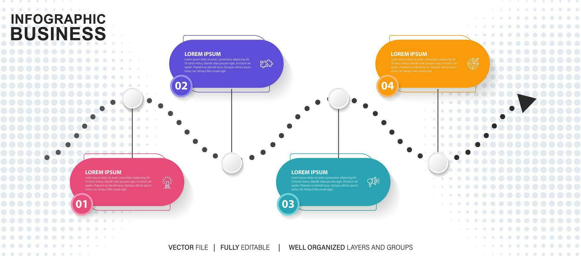 modèle d'infographie d'entreprise. étiquette de conception de ligne mince avec icône et 4 options, étapes ou processus. vecteur