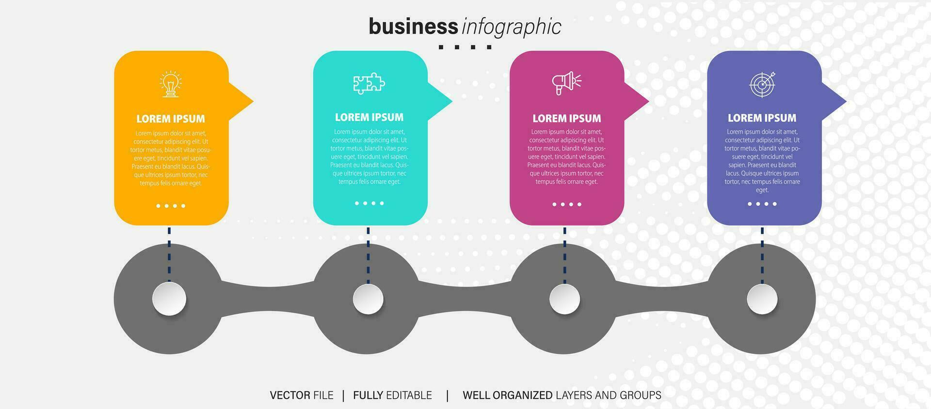 modèle d'infographie d'entreprise. étiquette de conception de ligne mince avec icône et 4 options, étapes ou processus. vecteur