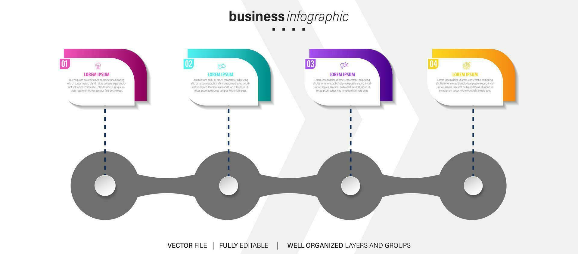 modèle d'infographie d'entreprise. étiquette de conception de ligne mince avec icône et 4 options, étapes ou processus. vecteur