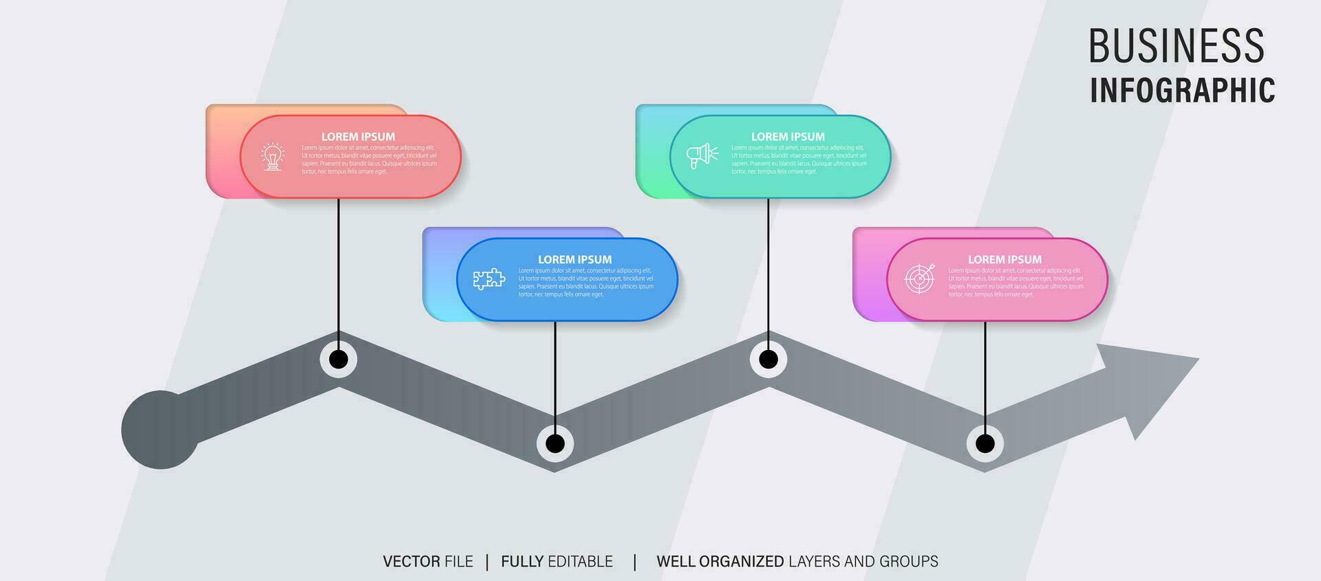 chronologie infographie avec infographie. moderne présentation modèle avec 4 spets pour affaires processus. site Internet modèle sur blanc Contexte pour concept moderne conception. horizontal mise en page. vecteur