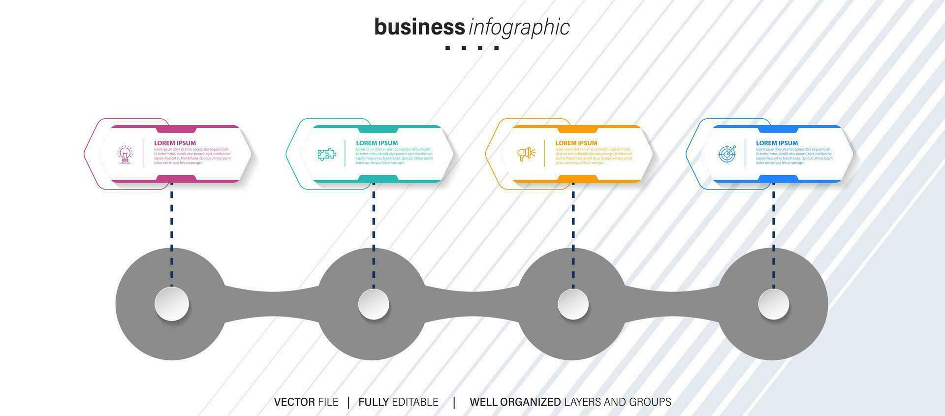 chronologie infographie mince ligne conception avec Icônes. modèle pour graphique, diagramme, présentations. affaires concept avec 4 options. vecteur illustration.