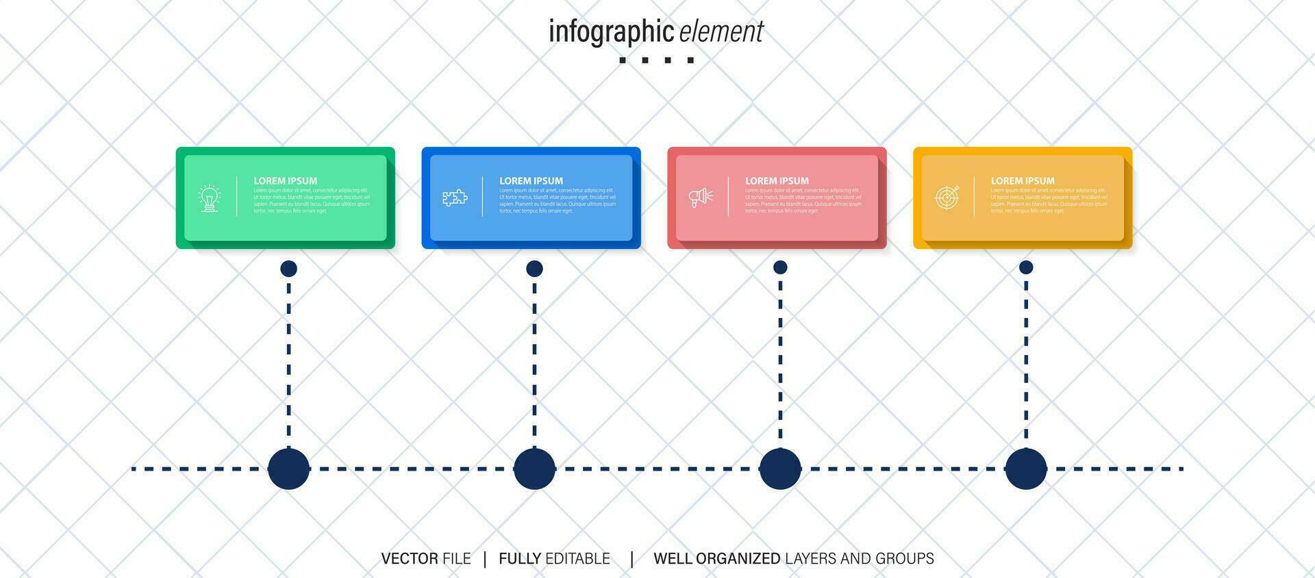 vecteur infographie modèle avec étiqueter, intégré bouton. affaires concept avec 4 options. pour contenu, diagramme, organigramme, pas, les pièces, chronologie infographies, flux de travail, graphique.