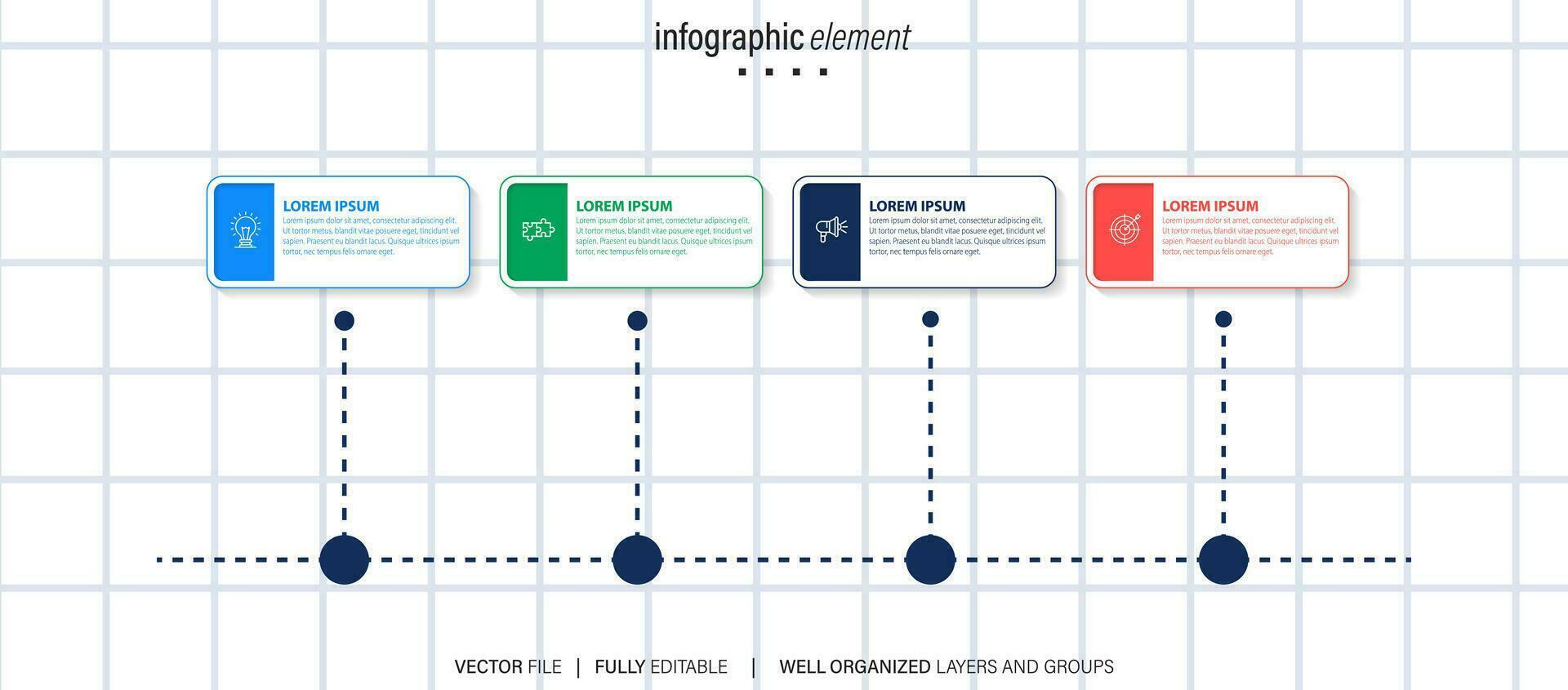 infographie conception modèle. chronologie concept avec 4 pas vecteur