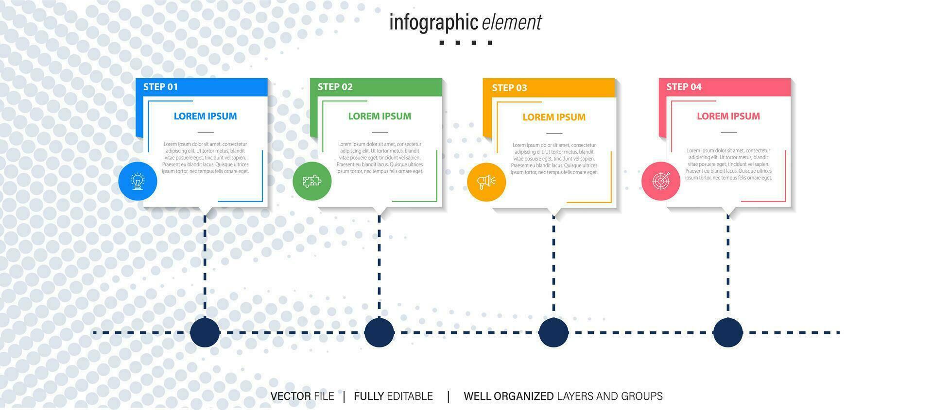 vecteur infographie modèle avec étiqueter, intégré bouton. affaires concept avec 4 options. pour contenu, diagramme, organigramme, pas, les pièces, chronologie infographies, flux de travail, graphique.