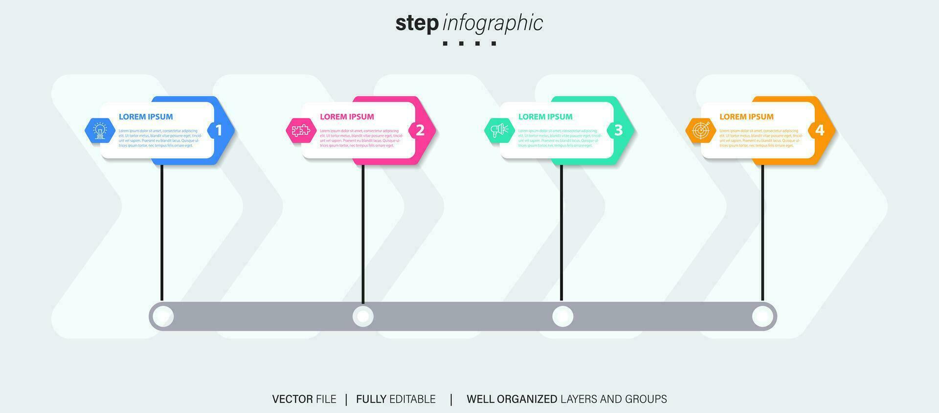 infographie conception modèle. chronologie concept avec 4 pas vecteur