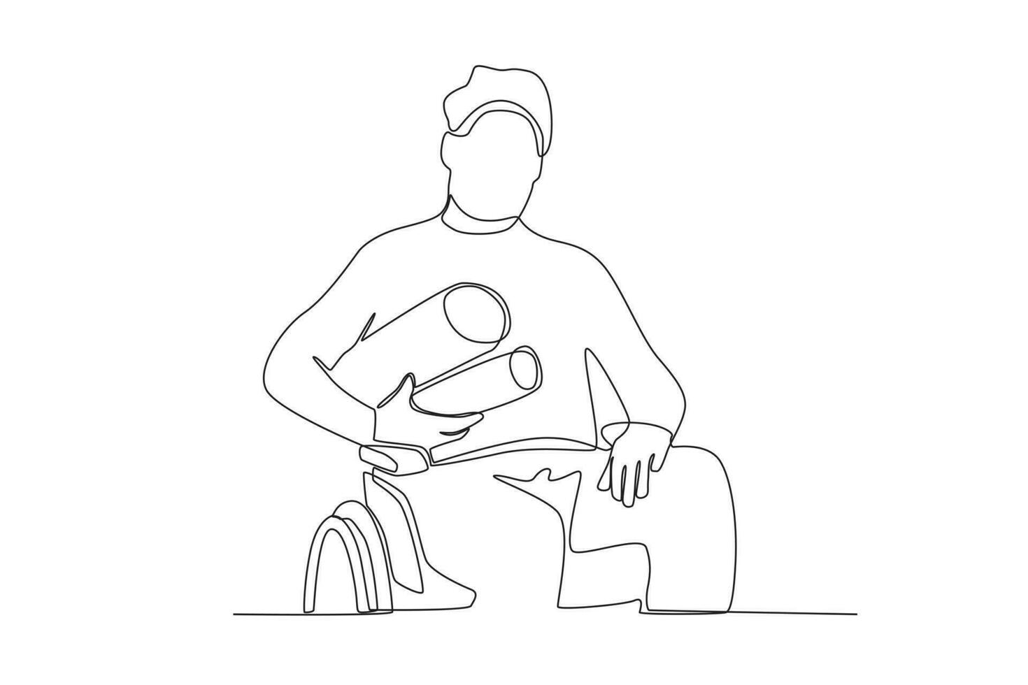 Célibataire continu ligne dessin de une homme dans fauteuil roulant est en train de préparer papier pour le sien présentation vecteur