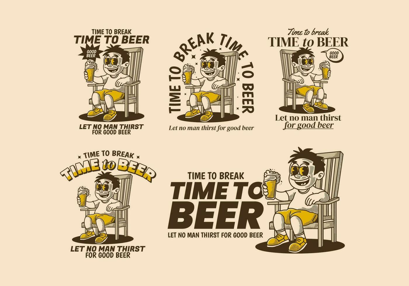 temps à Pause temps à bière, ancien illustration de une homme asseoir sur le chaise et en portant une verre de Bière vecteur