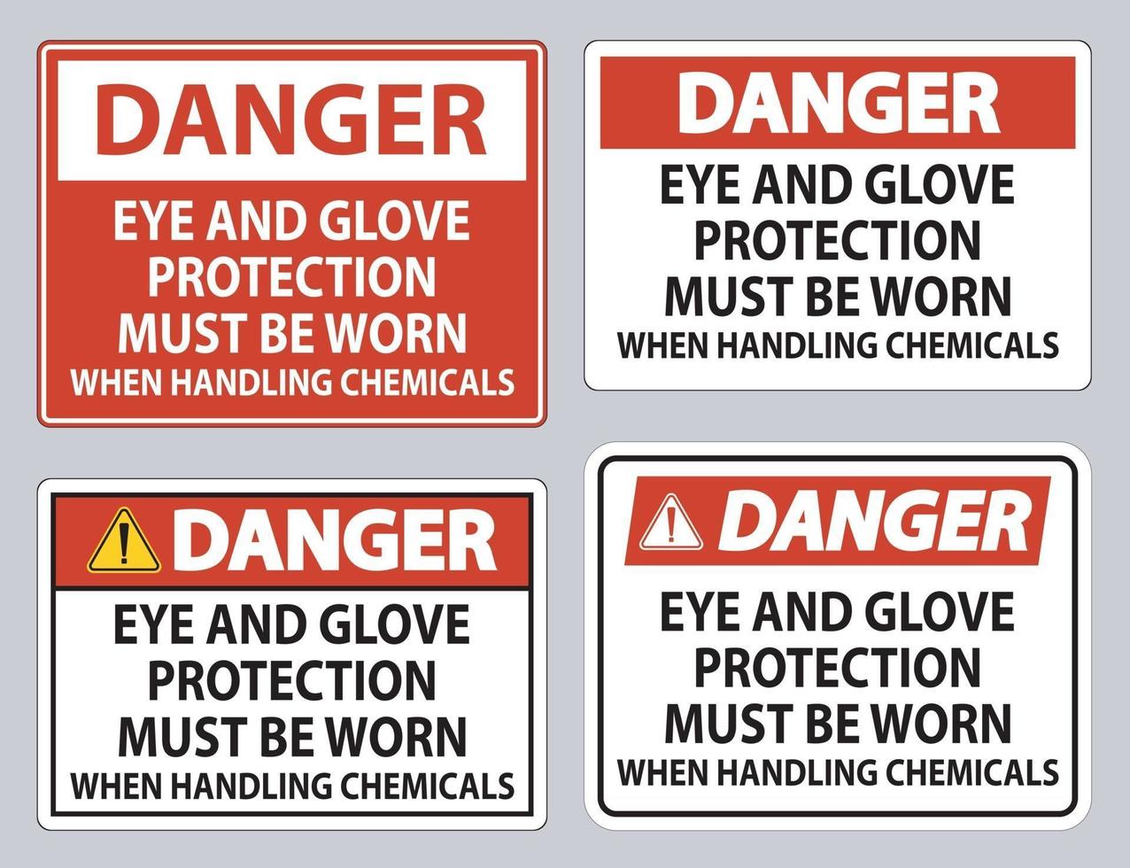 les signes de danger doivent porter des lunettes de protection et des gants lors de la manipulation de produits chimiques vecteur