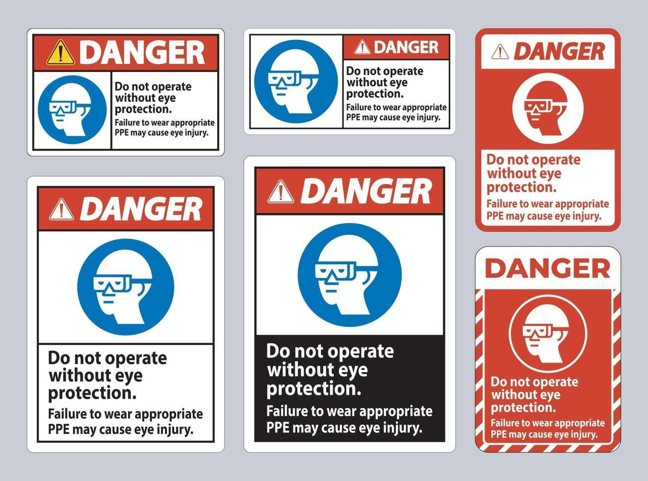 signe de danger ne pas utiliser sans protection oculaire, le fait de ne pas porter un EPI approprié peut causer des blessures aux yeux vecteur