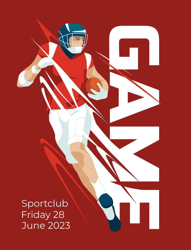 rouge affiche de un américain Football joueur. imprimé La publicité de des sports Jeux. abstrait conception concept. vecteur