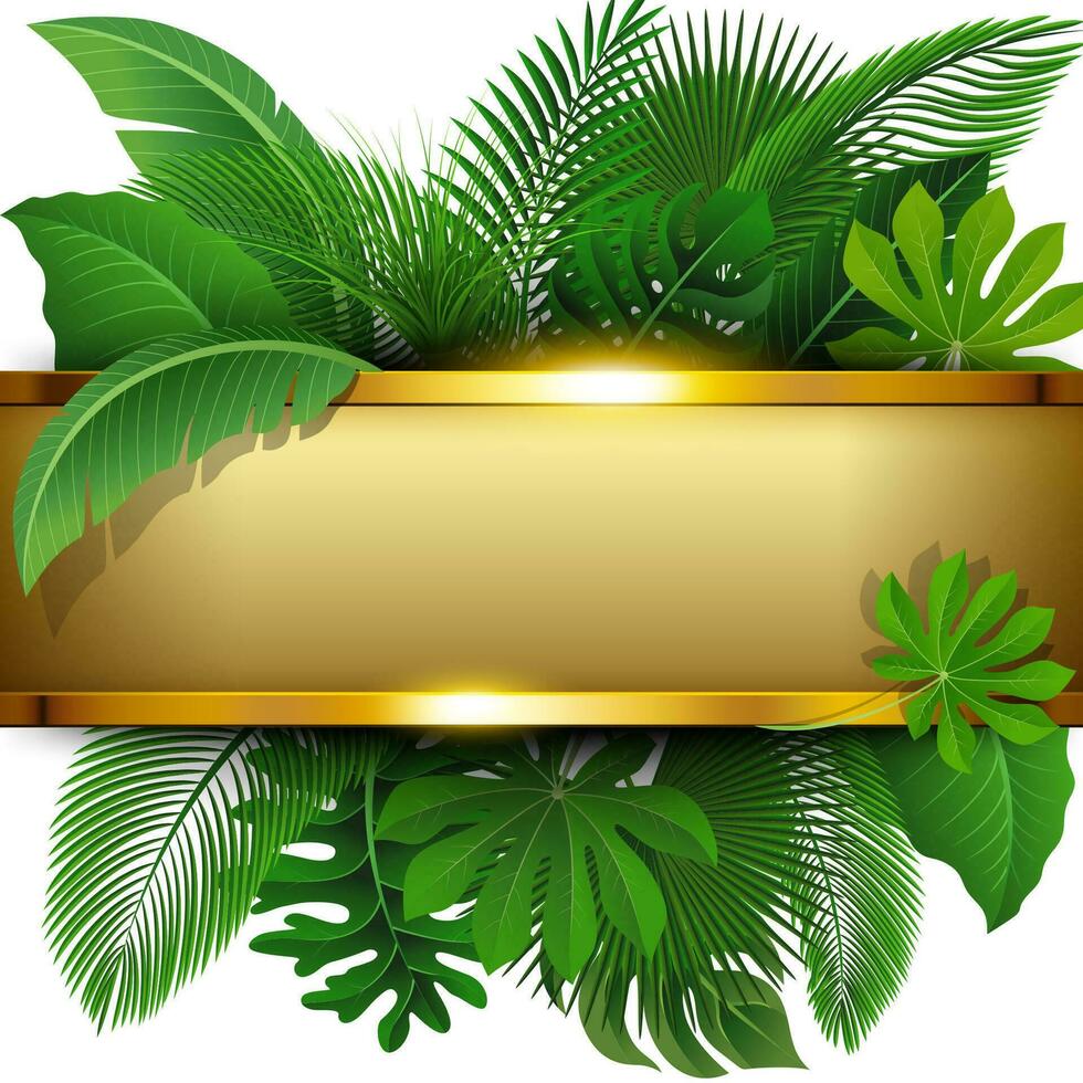 d'or bannière avec texte espace de tropical feuilles. adapté pour la nature concept, vacances, et été vacances, vecteur illustration