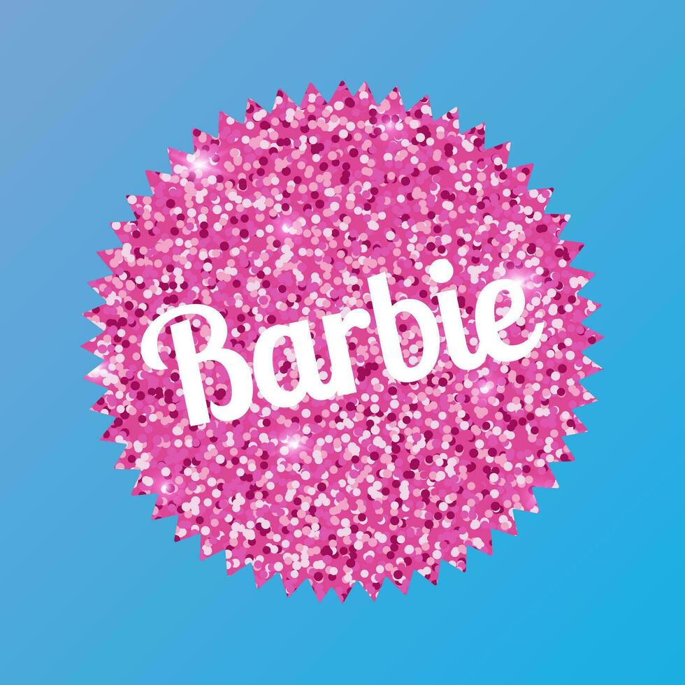 septembre 2023. Barbie poupée. Barbie une inscription sur une Contexte de rose scintille. briller effet. autocollant.éditorial. vecteur