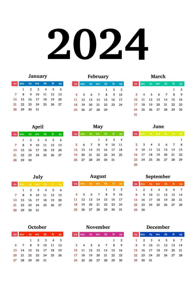 calendrier pour 2024 isolé sur une blanc Contexte vecteur