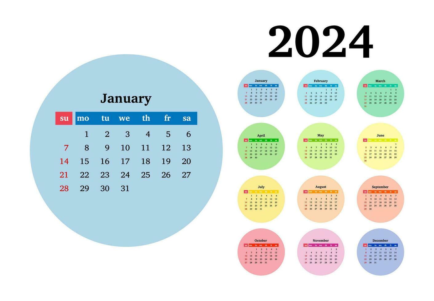 calendrier pour 2024 isolé sur une blanc Contexte vecteur