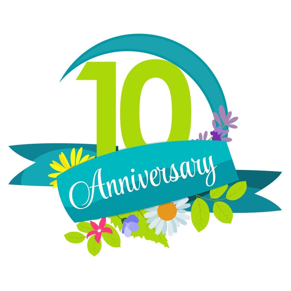Modèle de fleur de nature mignon 10 ans anniversaire sign vector illustration