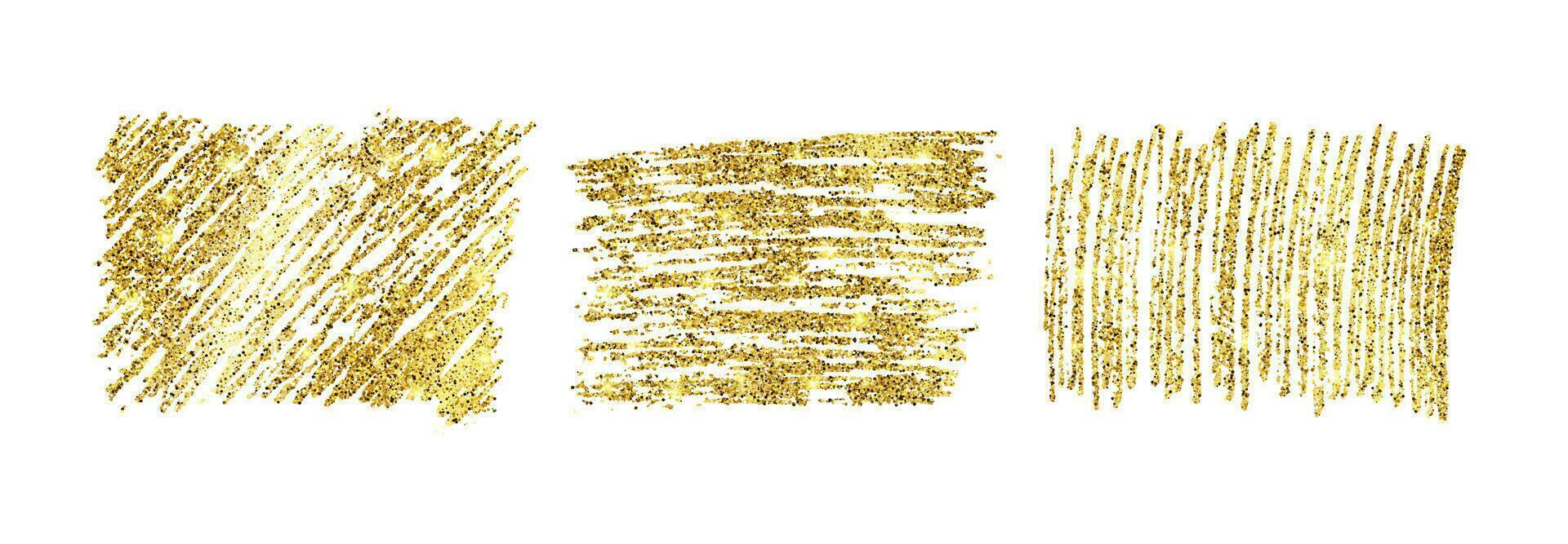 ensemble de Trois d'or peindre étincelant décors sur une blanc Contexte. Contexte avec or scintille et briller effet. vide espace pour votre texte. vecteur illustration