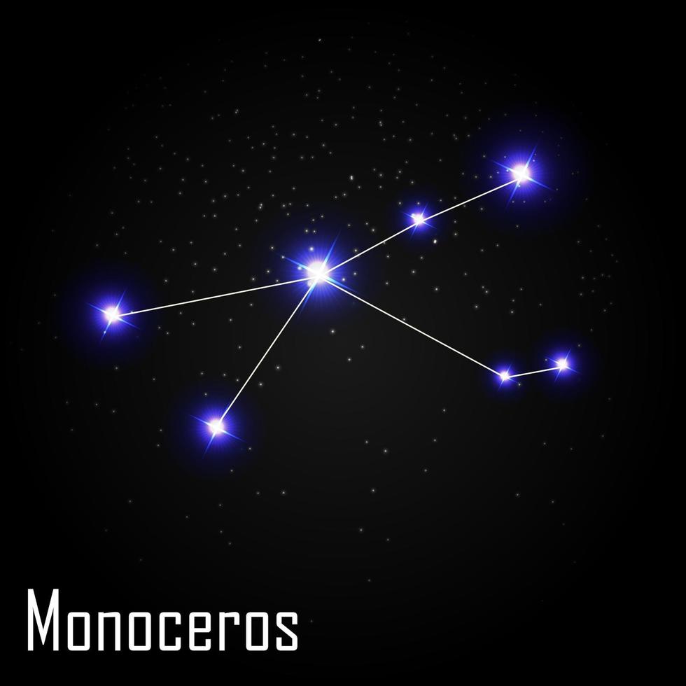 constellation de monoceros avec de belles étoiles brillantes sur fond d'illustration vectorielle de ciel cosmique vecteur