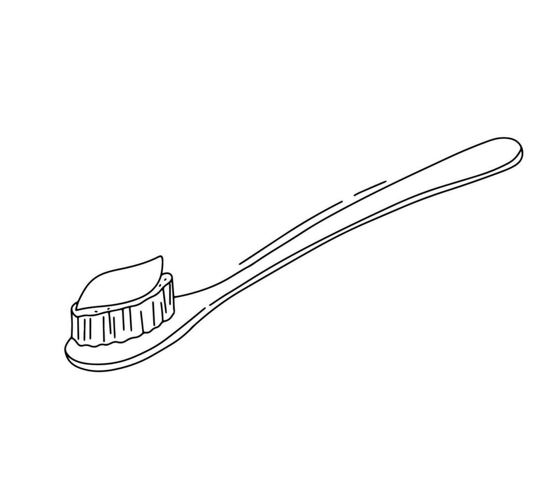 brosse à dents avec dentifrice. dent se soucier équipement clipart. dentaire hygiène accessoire symbole. contour griffonnage vecteur