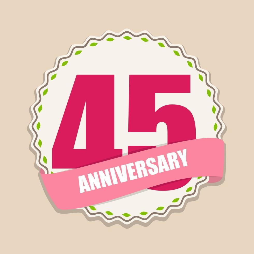 modèle mignon 45 ans anniversaire sign vector illustration