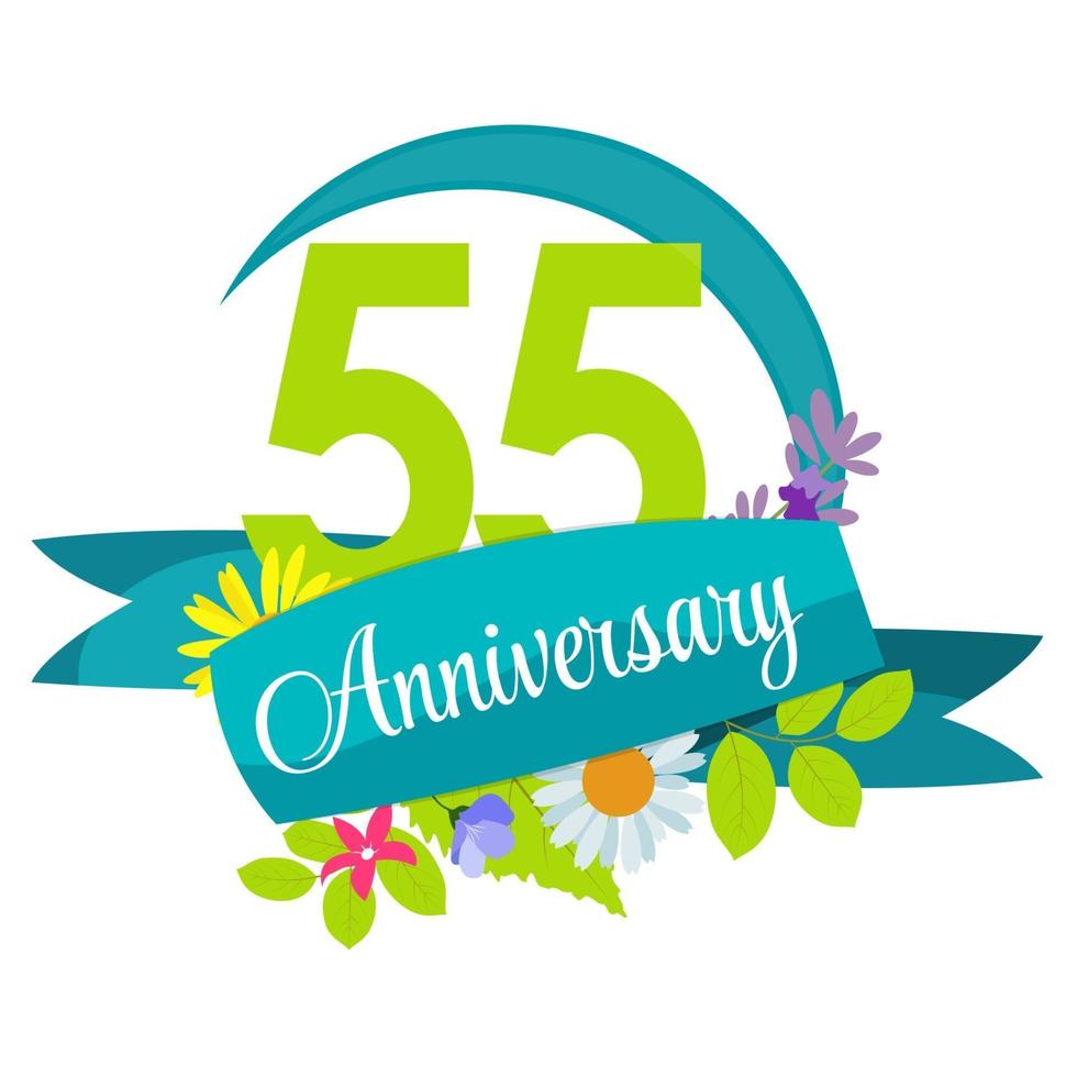 Modèle de fleur de nature mignonne 55 ans anniversaire sign vector illustration