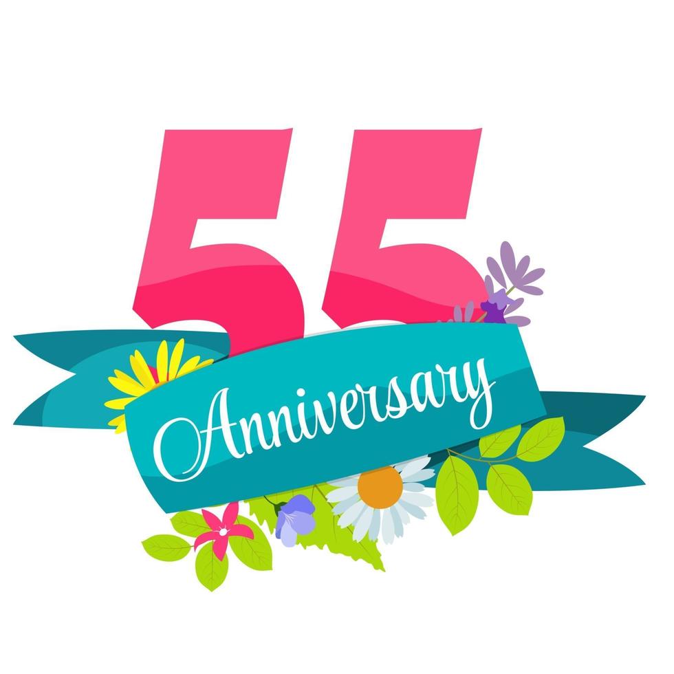 modèle mignon 55 ans anniversaire sign vector illustration