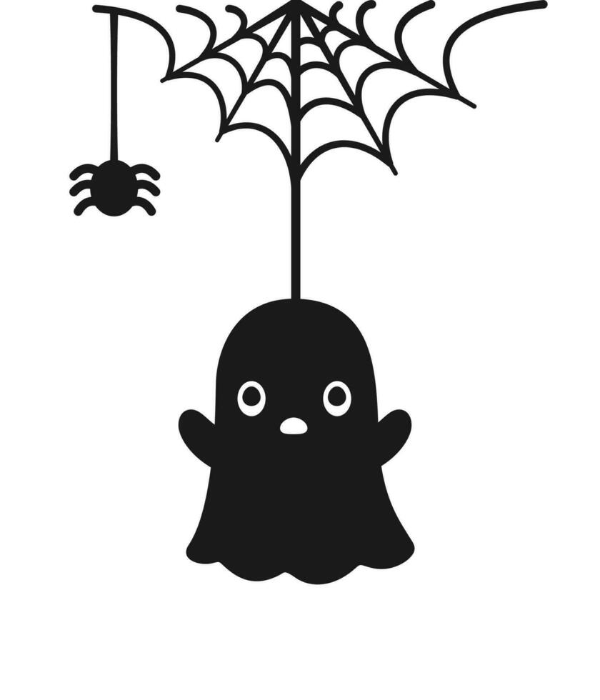 fantôme pendaison sur une araignée la toile silhouette, content Halloween effrayant ornements décoration vecteur illustration