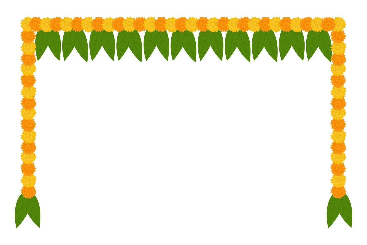 guirlande de fleurs indiennes traditionnelles avec des fleurs de souci et des feuilles de mangue. décoration pour les fêtes hindoues indiennes. illustration vectorielle isolée sur fond blanc. vecteur