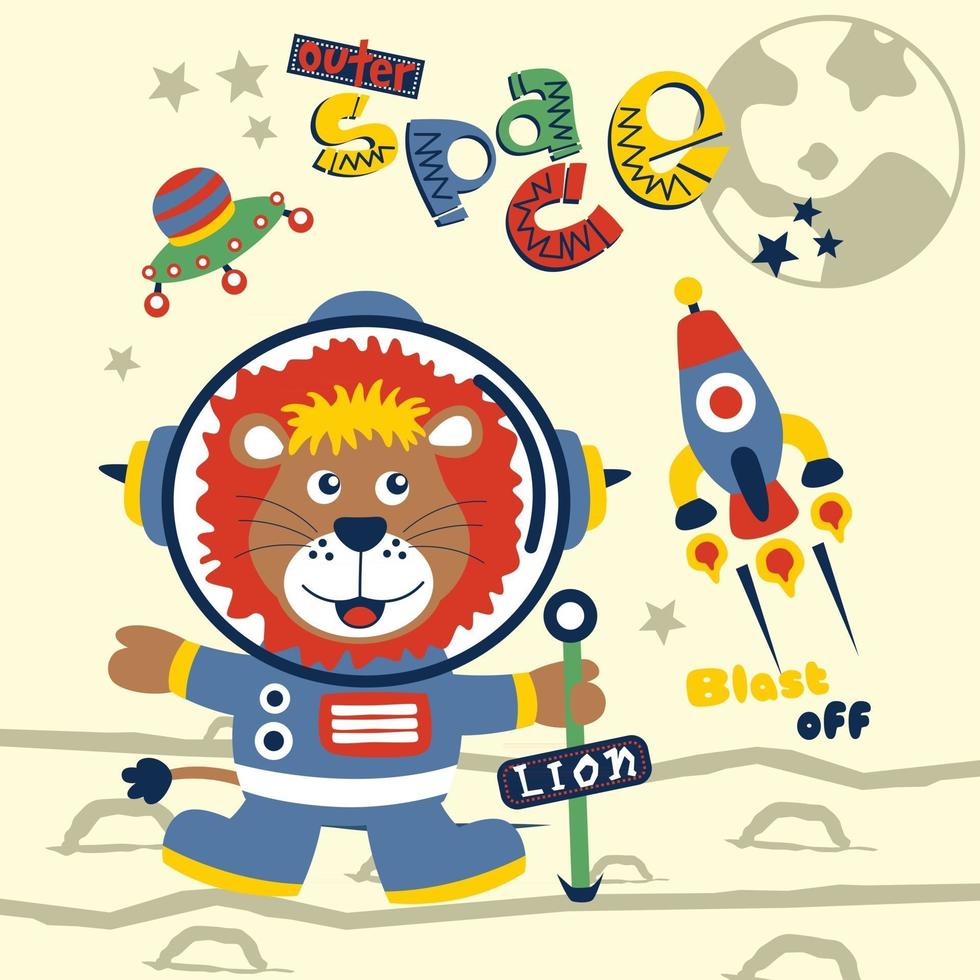 lion l'astronaute drôle de bande dessinée vecteur