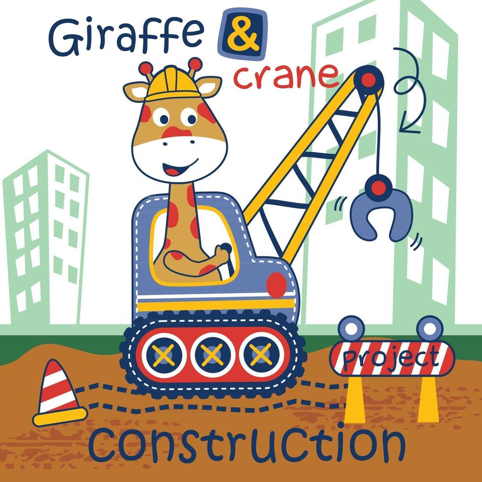 dessin animé drôle de girafe et de grue vecteur