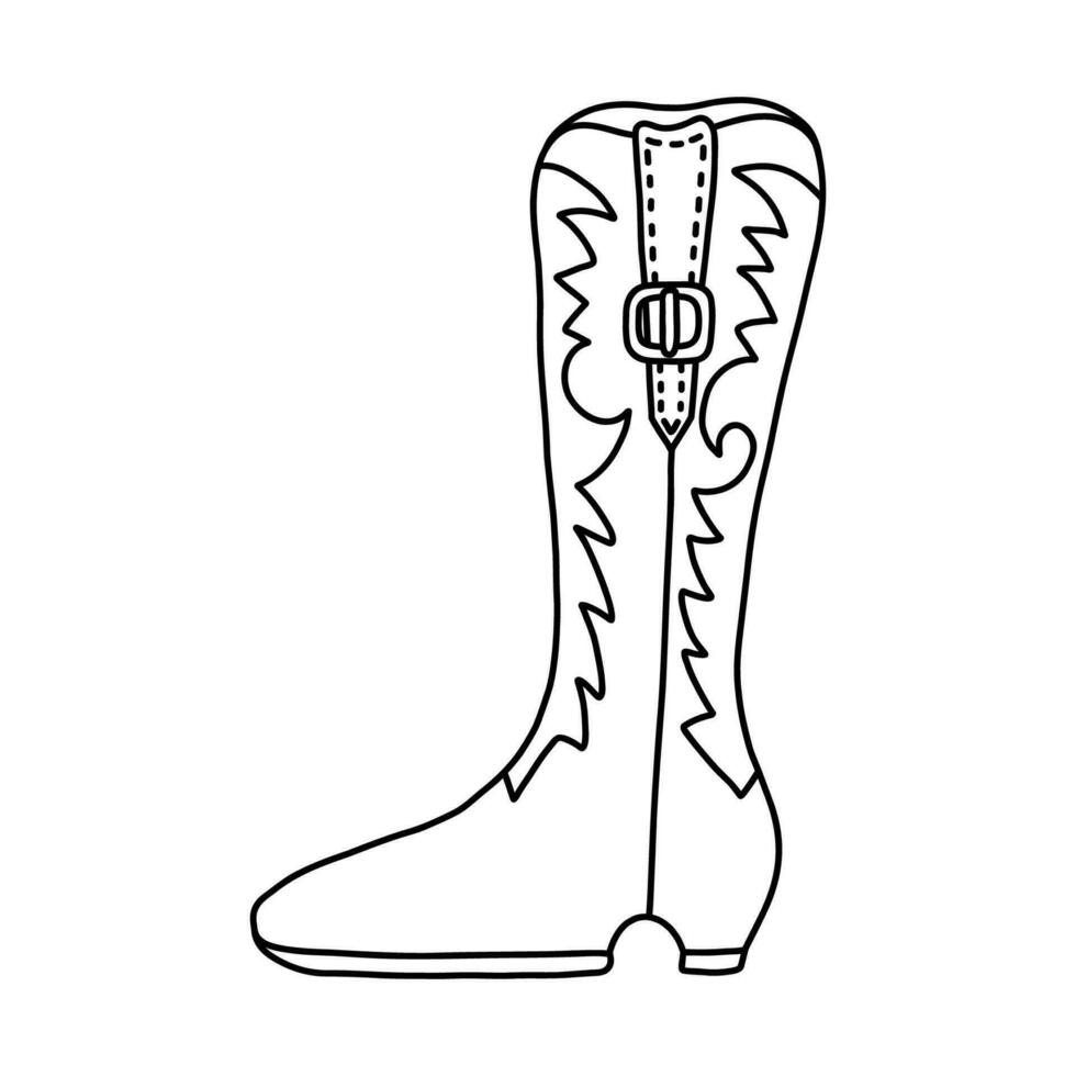 rétro griffonnage avec main tiré contour de cow-boy bottes avec traditionnel modèle. vecteur cow-girl bottes dans occidental style. Facile marrant des chaussures de sauvage Ouest avec ornement pour affiche, T-shirt, cow-boy faire la fête.