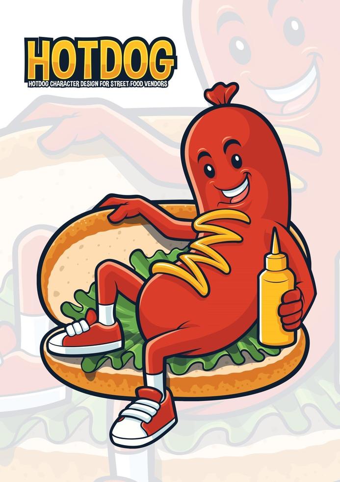 conception de personnages de hot-dogs pour vendeur de nourriture de rue vecteur