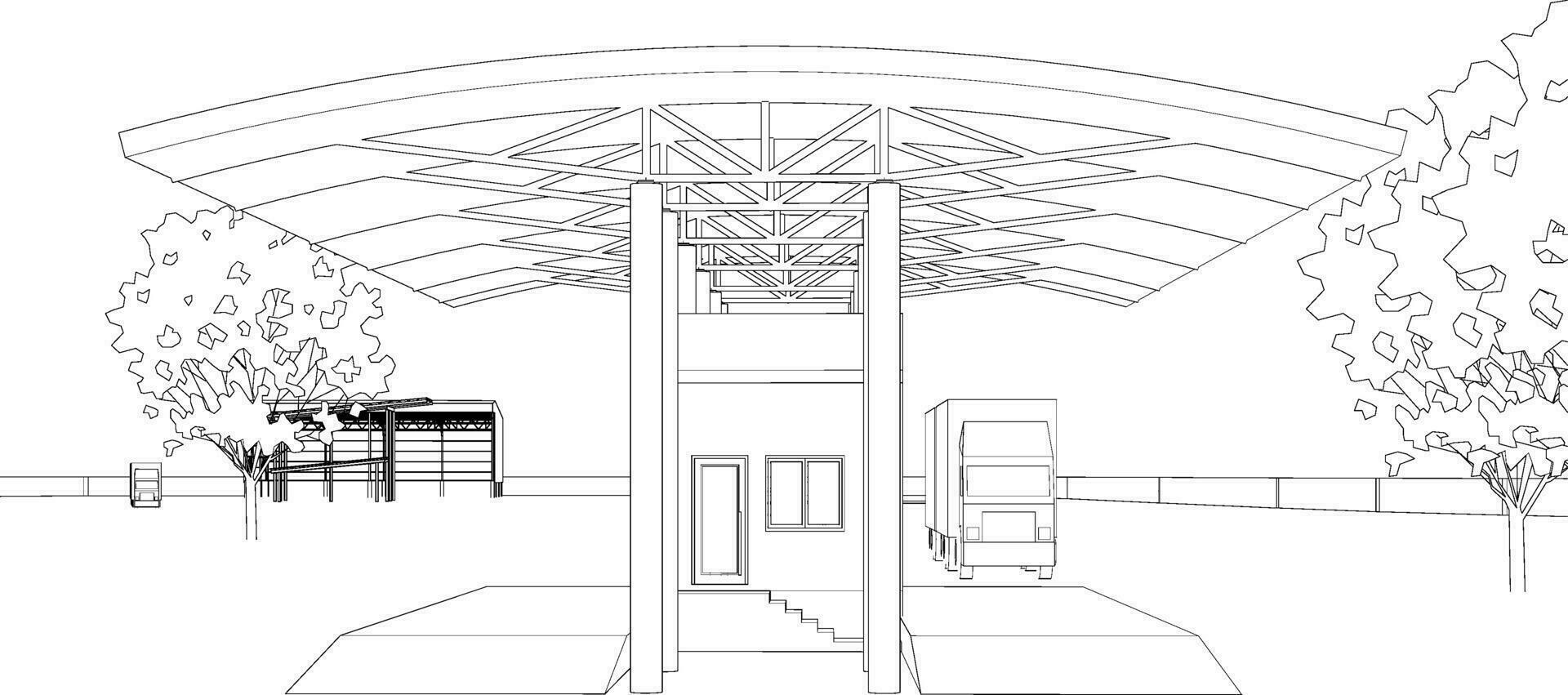 3d illustration de industriel bâtiment vecteur