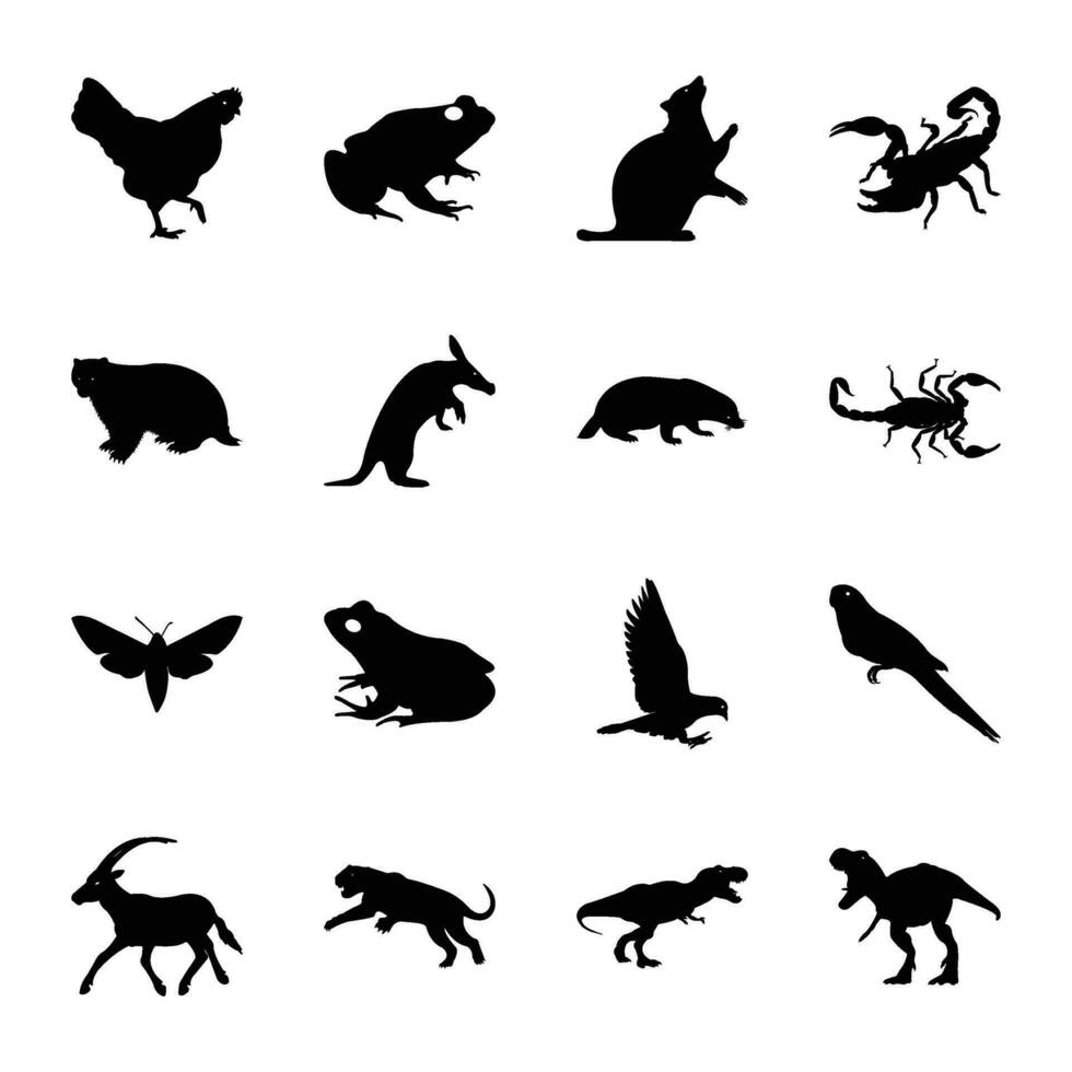 pack de animal et oiseau créatures solide icône vecteurs vecteur