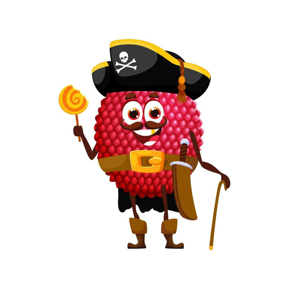 dessin animé Halloween fruit litchi dans pirate costume vecteur