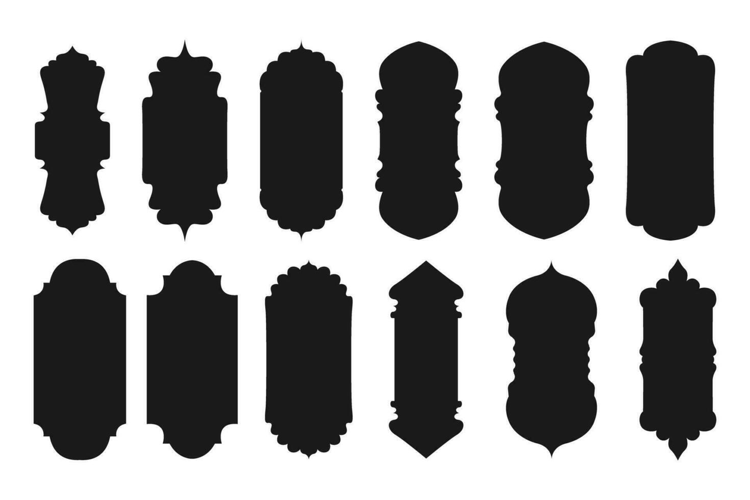 islamique ensemble sur noir toile de fond. arabe musulman forme cambre. Ramadan kareem silhouette icône. conception élément. plat vecteur illustration.