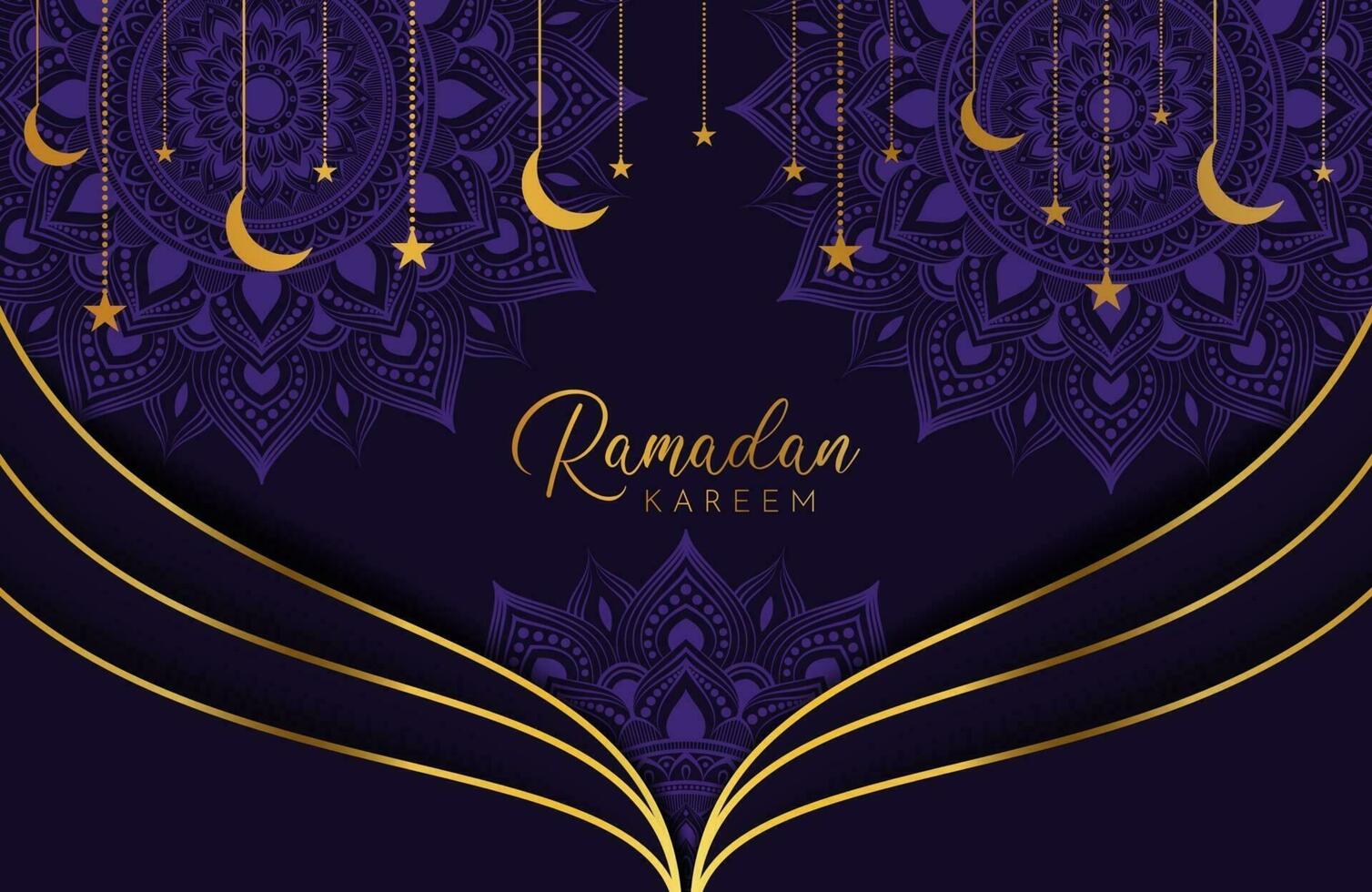 fond de ramadan kareem avec lune d'or et étoiles sur illustration vectorielle violet pour les célébrations du mois sacré islamique vecteur