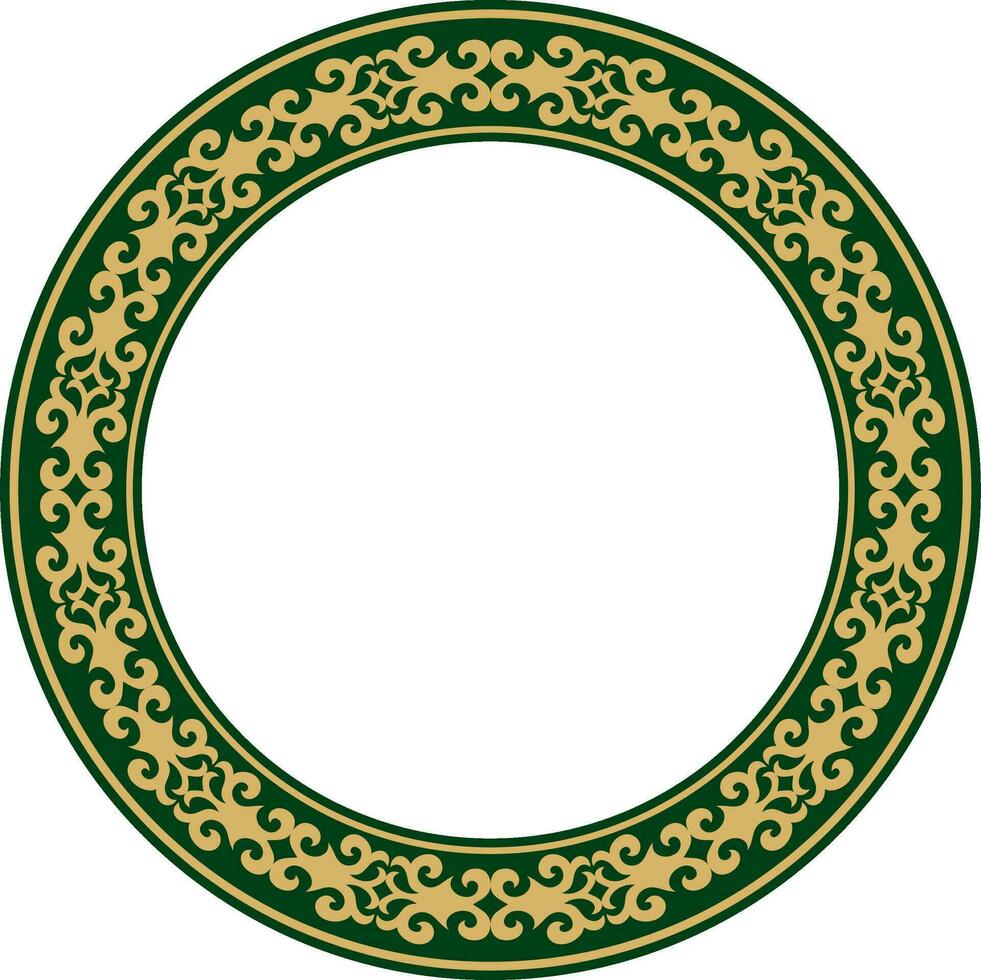 vecteur or et vert kazakh nationale rond modèle, Cadre. ethnique ornement de le nomade les peuples de Asie, le génial steppe, les kazakhs, kirghiz, kalmouks, les mongols, bouriates, turkmènes