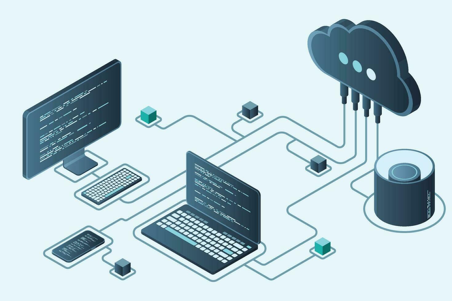 concept informatique de la technologie cloud. technologie cloud moderne. concept isométrique du centre de données. technologie cloud isométrique avec centre de données. concept d'hébergement Web. illustration vectorielle vecteur