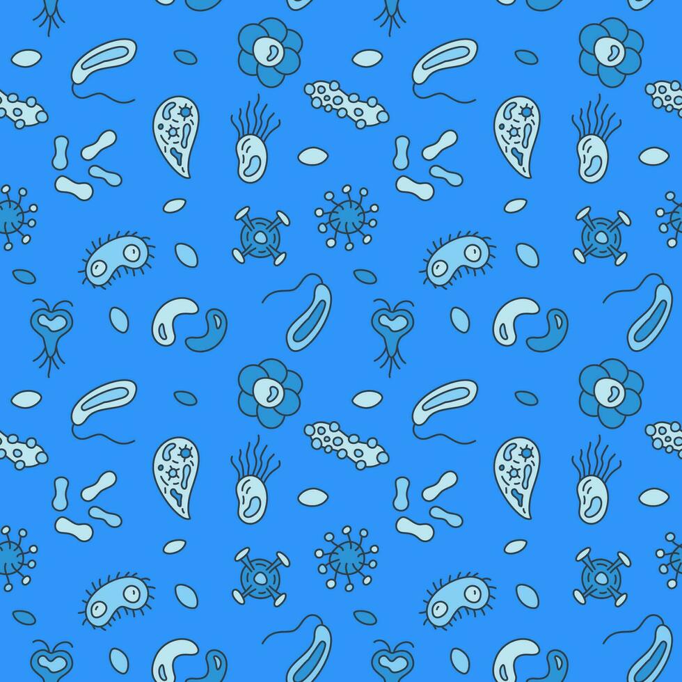 microorganismes bio ingénierie vecteur bleu sans couture modèle