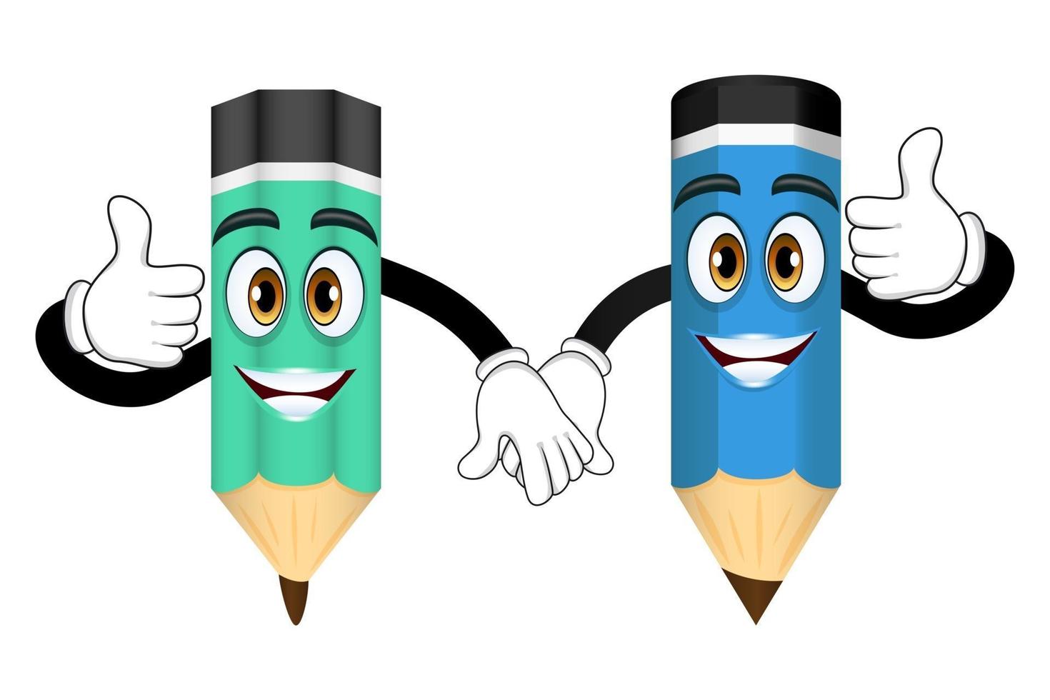 personnages de crayon mascotte debout et main dans la main isolés vecteur